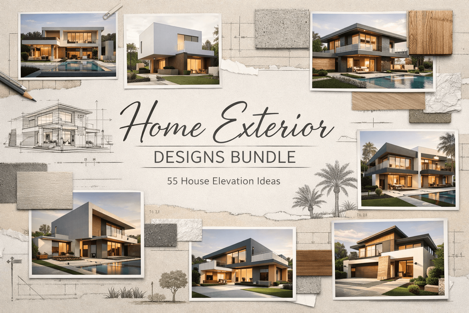 Home Exterior Designs Bundle - 55 House Elevation Ideas
